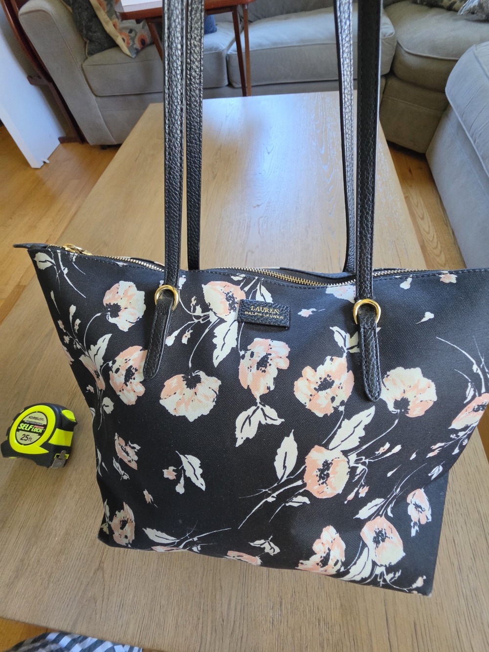 LAUREN Ralph Lauren Black Floral Canvas Shoulder Bag - Pink Floral